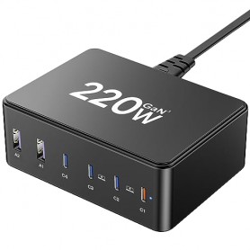 Caricabatterie Caricatore da tavolo YSYFAD GaN III rapido 220W 4 USB C + 2 USB A GaN 3