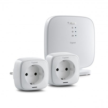 Vari GIGASET PLUG PACK KIT HUB + 2 PRESE INTELLIGENTI CONTROLLO DELLA CASA GOOGLE ALEXA