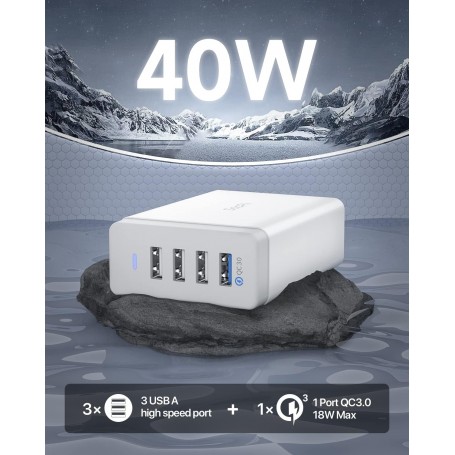 Stazione di Ricarica USB da 40W SooPii CS41 4 Porte USB 1 Porta QC 3.0 per Dispositivi Multipli