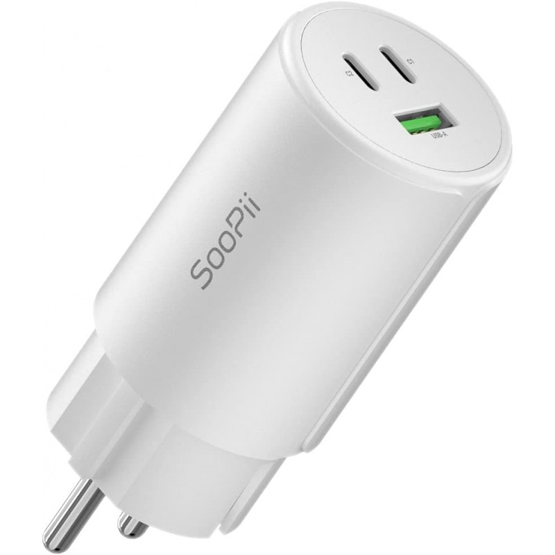 Caricatore USB-C 65W GaN Haribo - 3 Porte, Con Presa A Terra, Per MacBook, IPhone, IPad, Galaxy