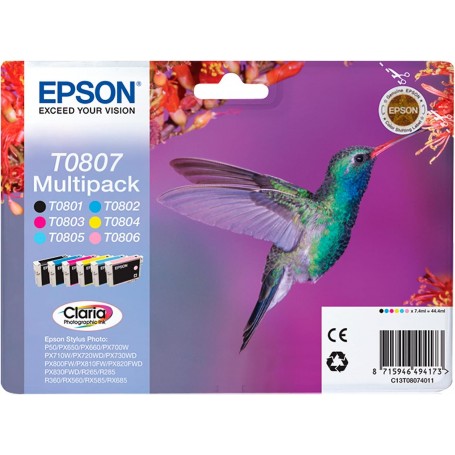 Cartucce CARTUCCIA EPSON T0807 COLIBRI' ORIGINALE MULTIPACK FORMATO STANDARD 6 COLORI