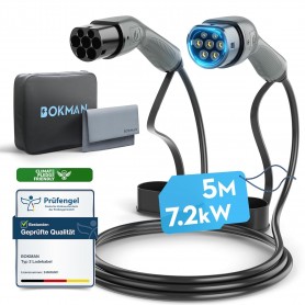 Elettronica e Elettricità BOKMAN CAVO RICARICA AUTO ELETTRICA TIPO 2 7.2 KW 5 METRI 32A MONOFASE BORSA PER IL TRASPORTO
